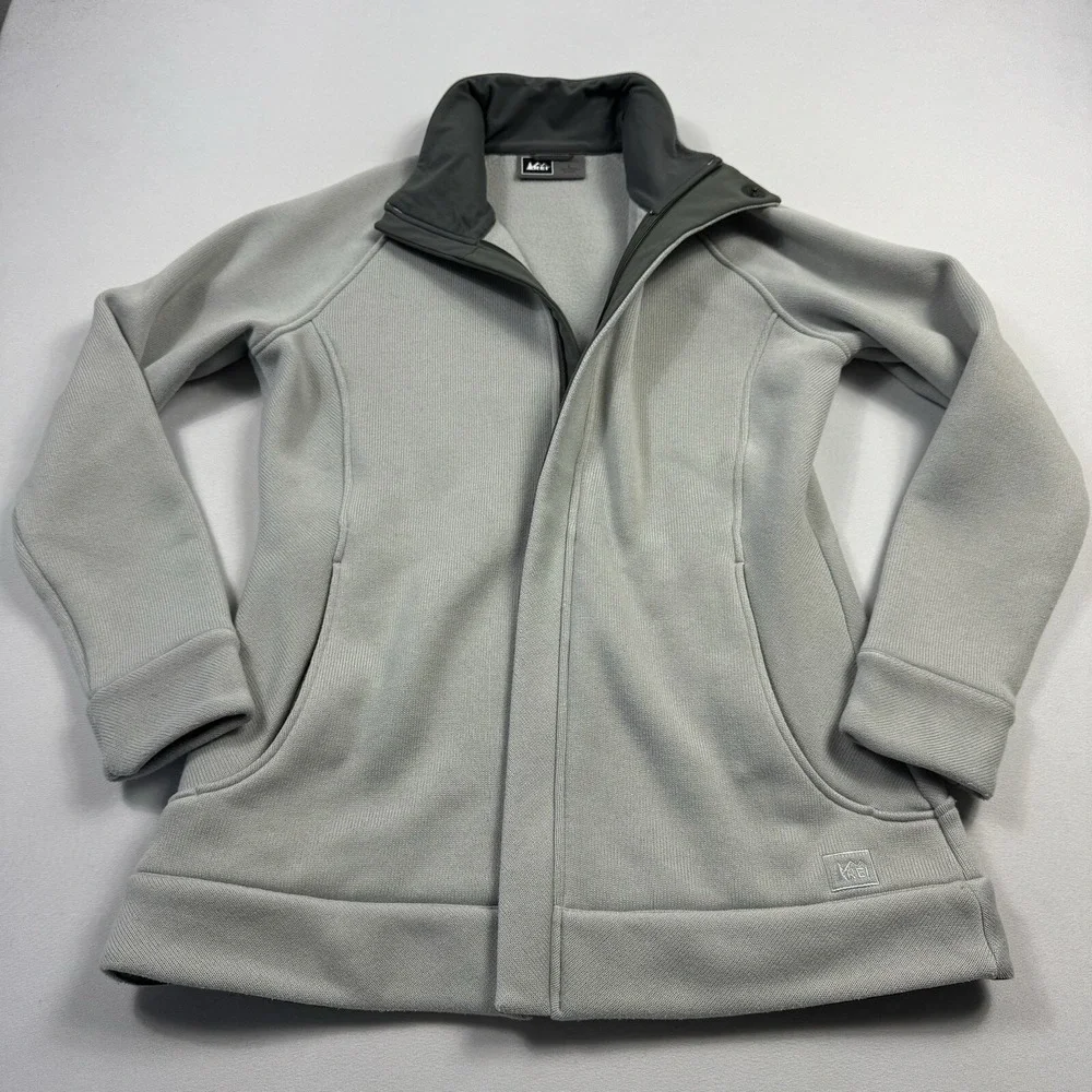 REI Women's Sweater Jacket Full Zip Long Sleeve Polyester Gray Women's Large‎